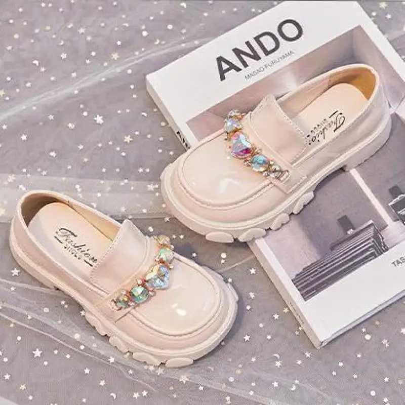 Autumn Kids Leather Shoes Girls Crystal Wedding Shoes Single Shoes Children Low-Heeled Princess Shoes Black Beige XJ250724
