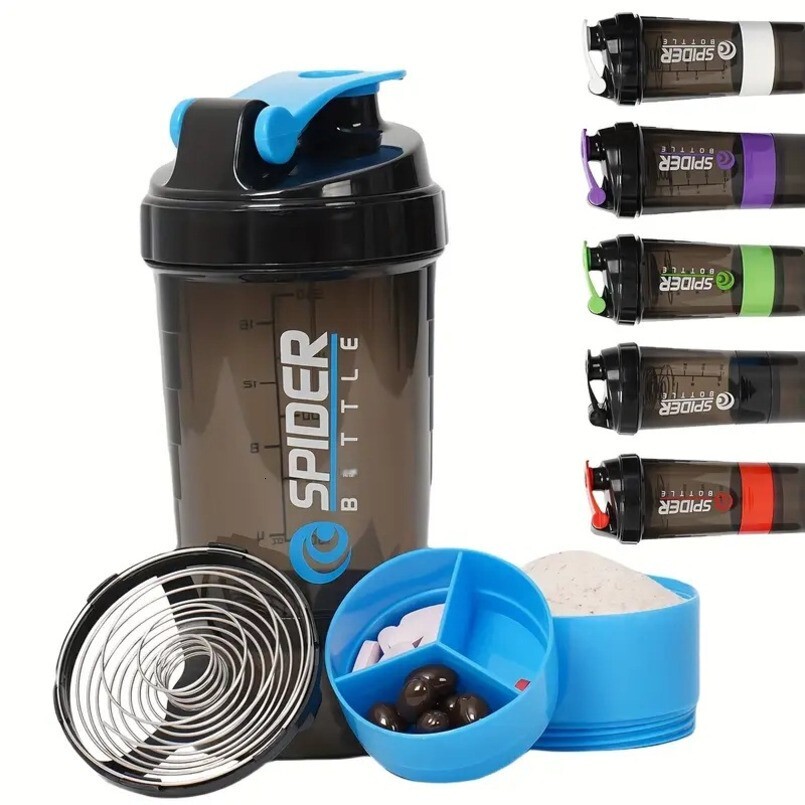 Three-layer Detachable Shaker Outdoor Sports Fitness Protein Powder Milkshake with Stirring Ball Plastic Water Cup