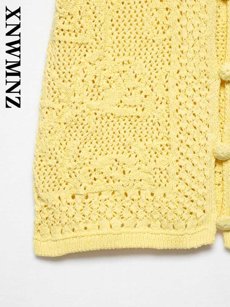 2025 Summer Women Fashion Commuting Short Sleeve Crochet Knitted Cardigan Elegant Simple Lady Yellow O-Collar Sweater X250724