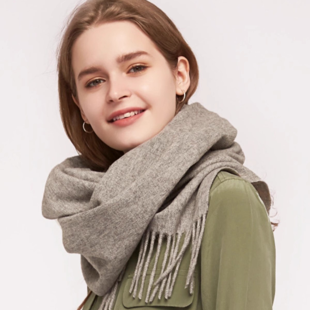 K1458 Pure color 100% sheep wool scarf versatile autumn and winter knitted neck thick warm solid color fashionable tassel red shawl