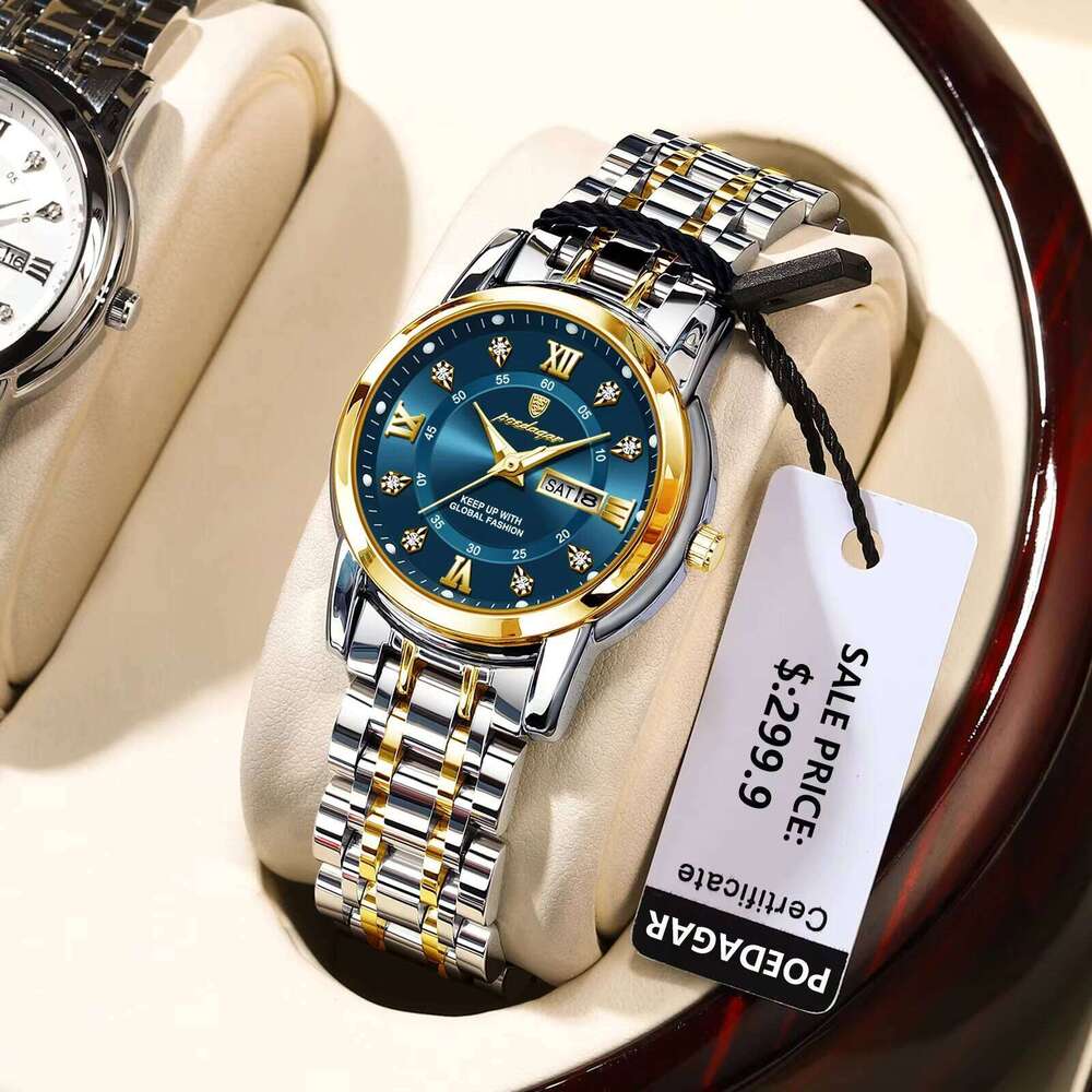 DHwatches POEDAGAR Hot Selling Waterproof Women Wristwatch Stainless Steel Luminous Date Week Ladies Quartz Watches