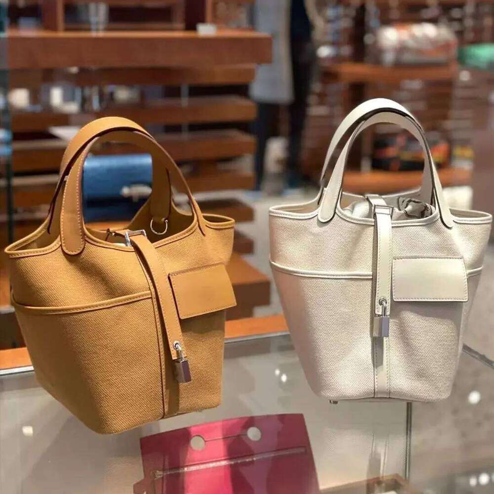 2024 New Canva Patchwork Flat Surface Cow Leather Direct Factory Sales Soft Top-Handle Bags Bucket Handbag