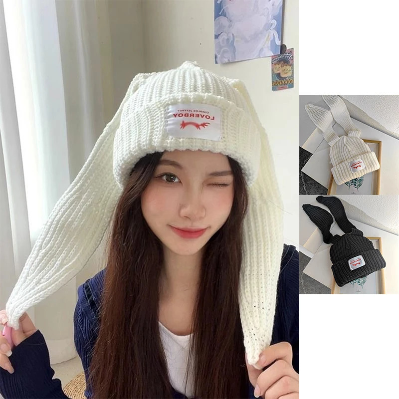 Rabbit Ears Knitted Wool Hat Love Boy Hat Niche n Personality Fashion Hat Men Women Cute Warm Autumn and Winter Hat 250722