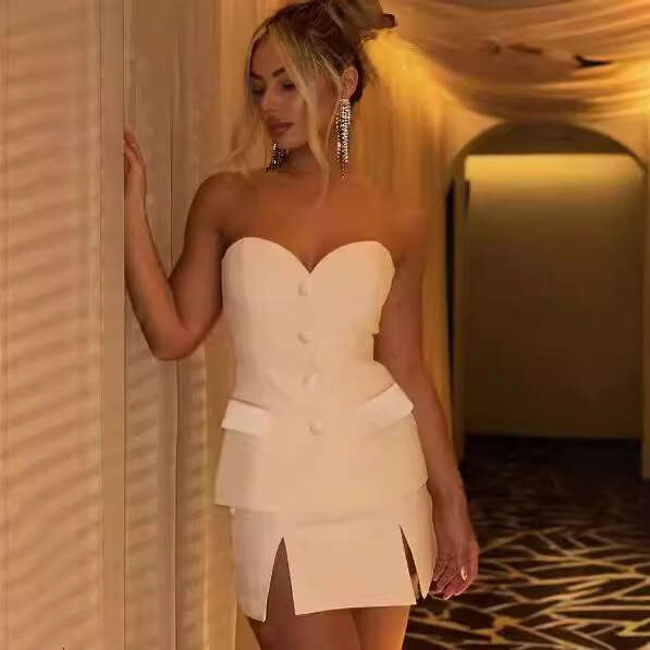 Women's Silk Satin Patchwork Tight Top And Cargo Split Skirt Pants Set B5