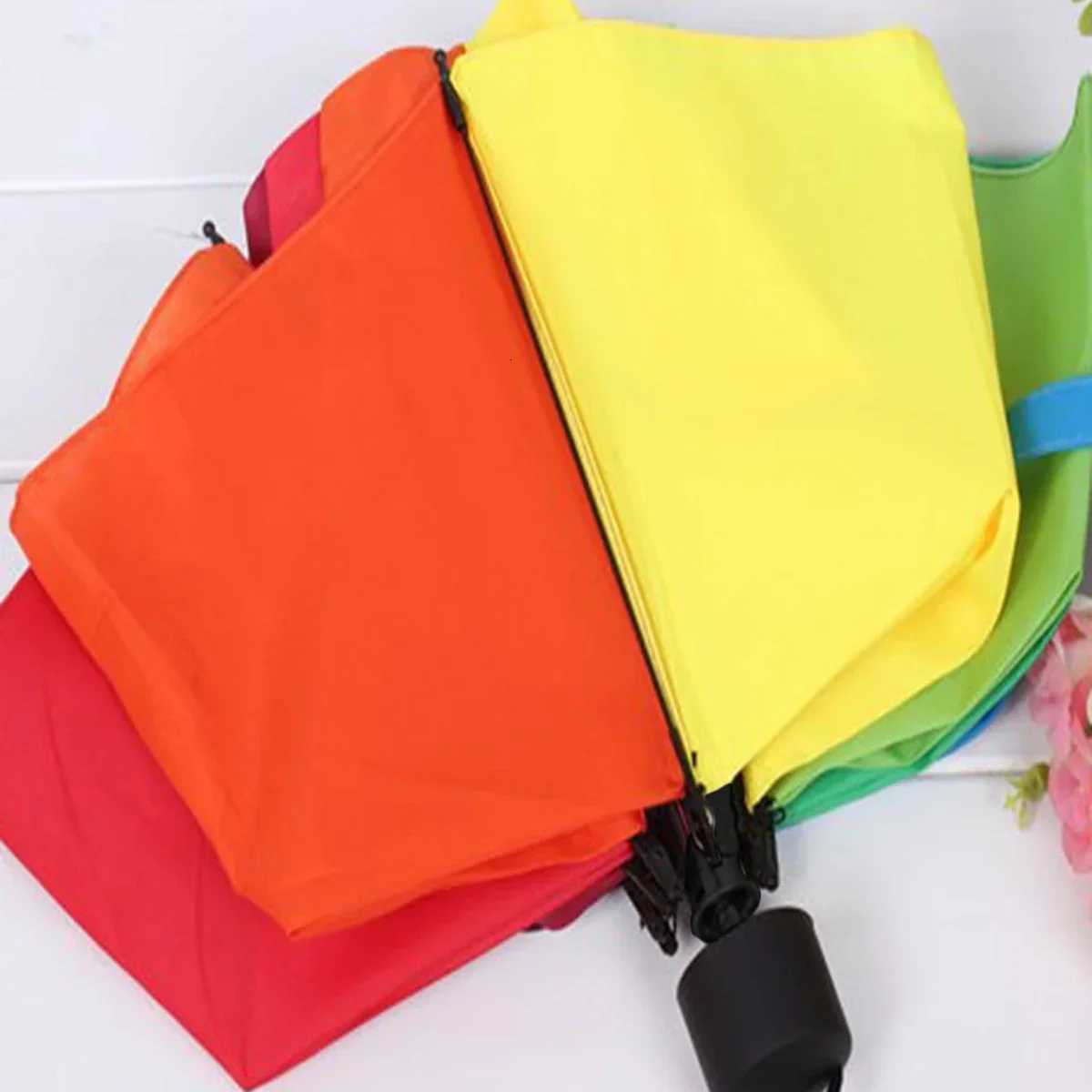 Windproof Foldable Umbrella Women Men Manual Popular Rainbow Three Folding Umbrella Adults Children Strong Resistant Umbrella R250724