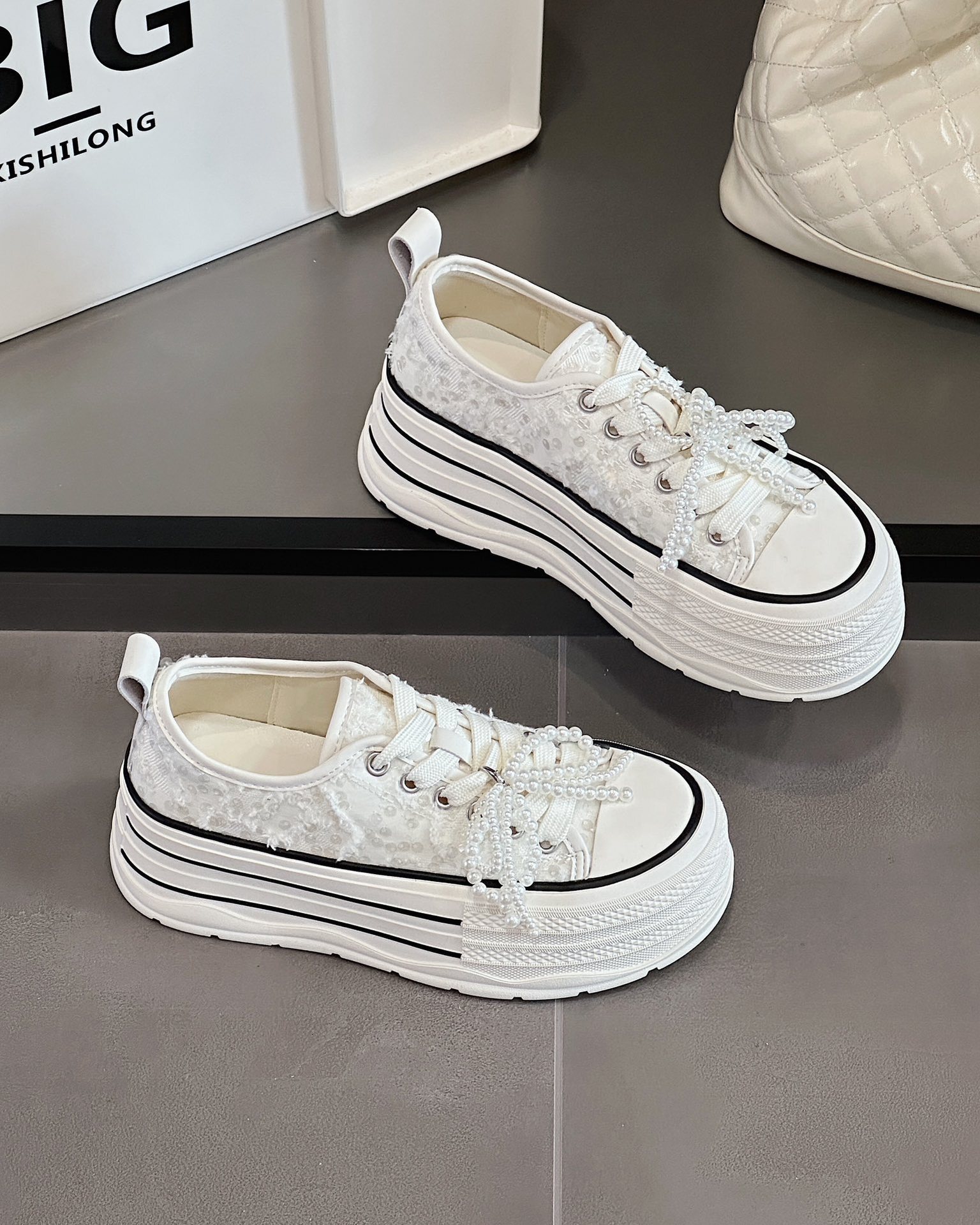 IG Laixini Genuine Leather Thick-Soled 2025 Spring New Student Sneakers Casual Versatile Trendy Single Korean White Shoes ddmythur