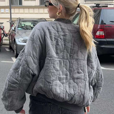 TRAFZA Autumn Winter New Versatile Cotton Loose Bomber Jacket Coat B5