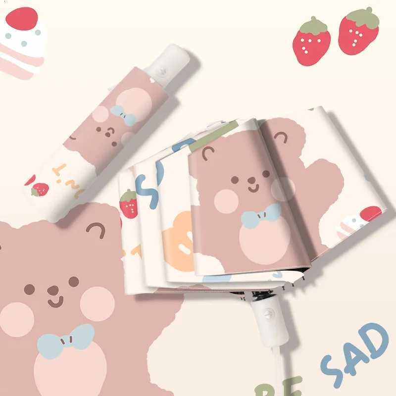 Sunshade Umbrella Folding Umbrella Cartoon Bear Pattern UV Umbrella Wind Resistant UV Blocking Portable Rain Gear for Travel R250724