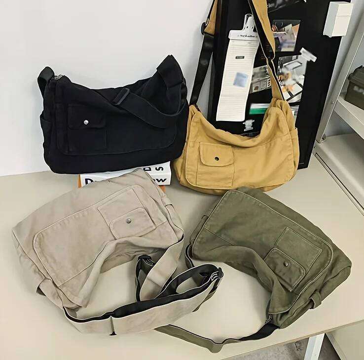 Casual Canvas Messenger Bag Versatile Flip Large Capacity Shoulder Book Bags Student Adjustable Crossbody bags For Men Women