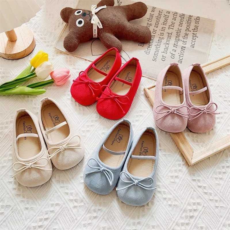 2025 Girls Ballet Flats Casual Round Toe Cute Suede Ballerina Church Princess Shoes Spring Elegant Par Shoes Bow Size 21-30 XJ250724