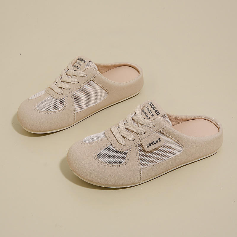 Korean Style Forrest Gump Training for Women 2025 Spring New Closed-Toe Slip-On White Shoes Lazy Half Slippers K3903 ddmythur