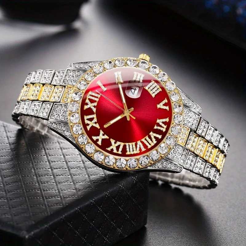 4pcs/set Business Luxury Mens Rhinestone Watch Jewelry Set Classic Silver Mens Quartz Calendar Wrist Watch - Gifts for Men W250724