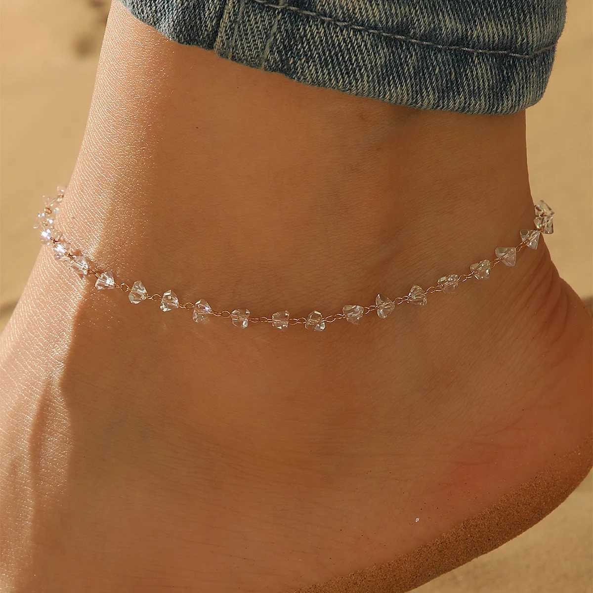 QIAMNI Summer Bohemia Crystal Cubic Zirconia Anklet For Women Girls Ankle Bracelet Leg Chain Beach Party Travel Foot Jewelry S250724