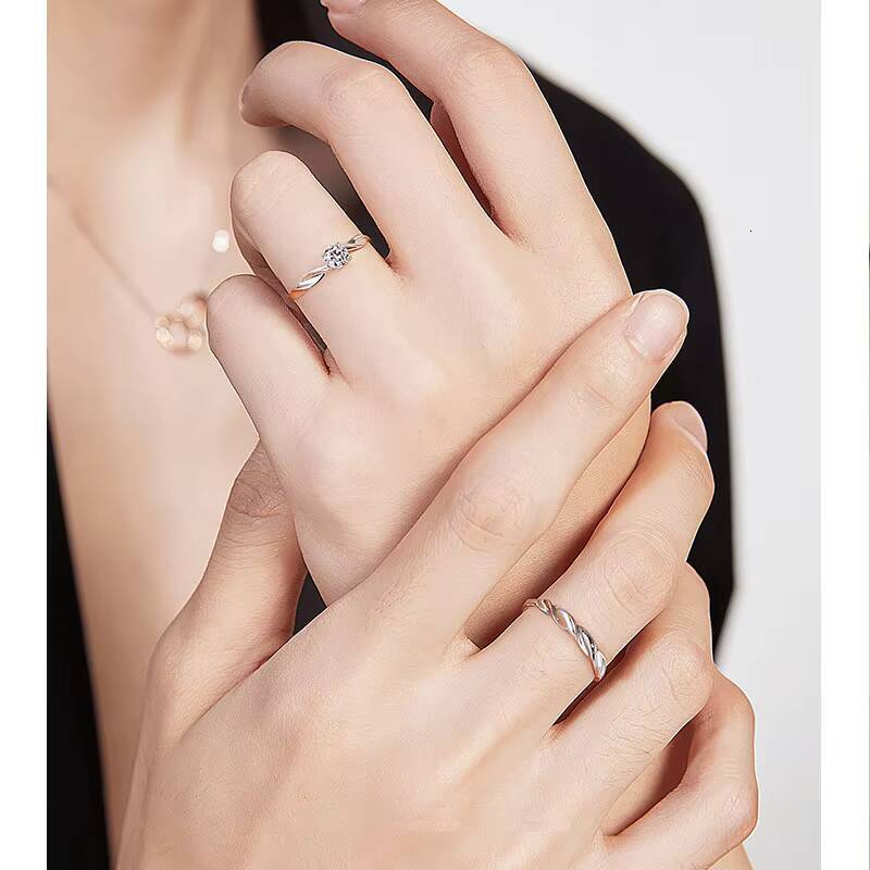 925 Sterling Silver Adjustable Couple Rings Moissanite Promise Knot Mobius Design Wedding Jewelry Gift for Lovers
