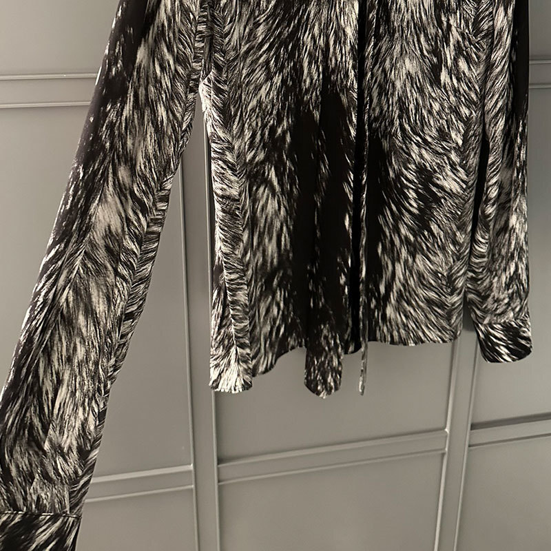 Ladies Silk Blend Leopard Print Shirt Designer Tie-Neck Blouses Runway Oversized Fit Y2K Stylish Clothing S0754