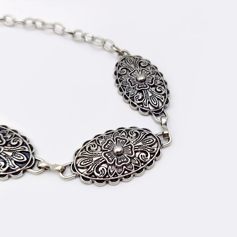 Vintage Female Waist Chain Belt Punk cowgirl carving Floral Metal Belts For Women Silver Waistband for summer Skirt Jean 250722