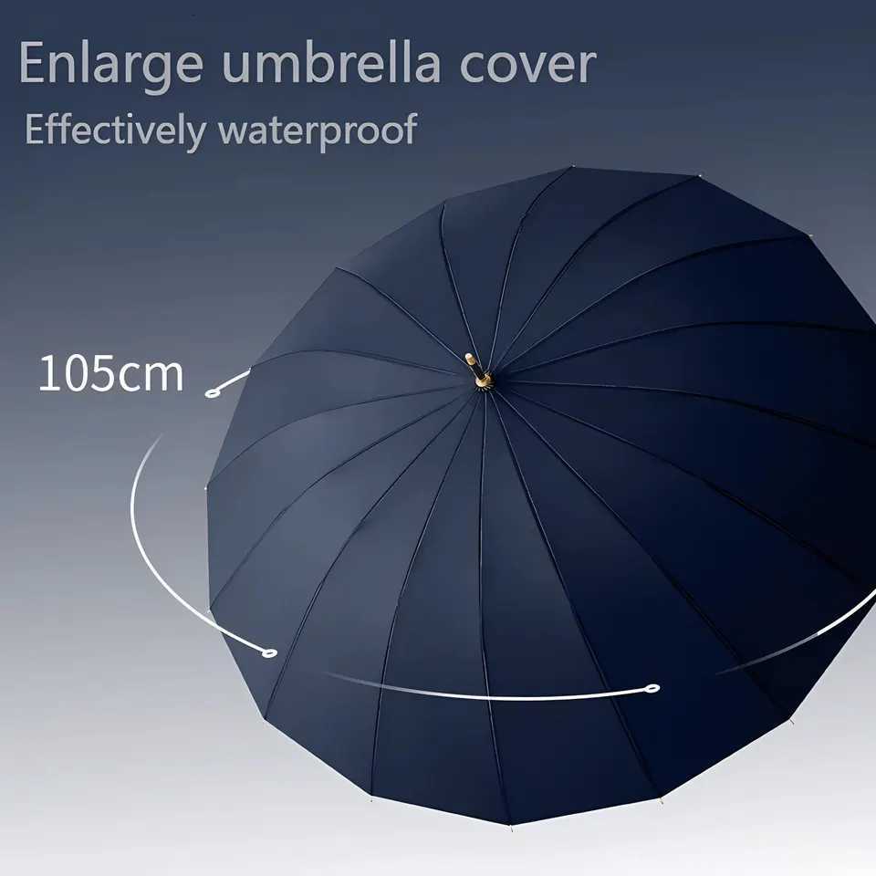 Japanese Long Handled Umbrella Ins for Both Sunny and Rainy Use Black Glue Large Size Storm Resistant 16 Spokes Automatic Waterproof R250724
