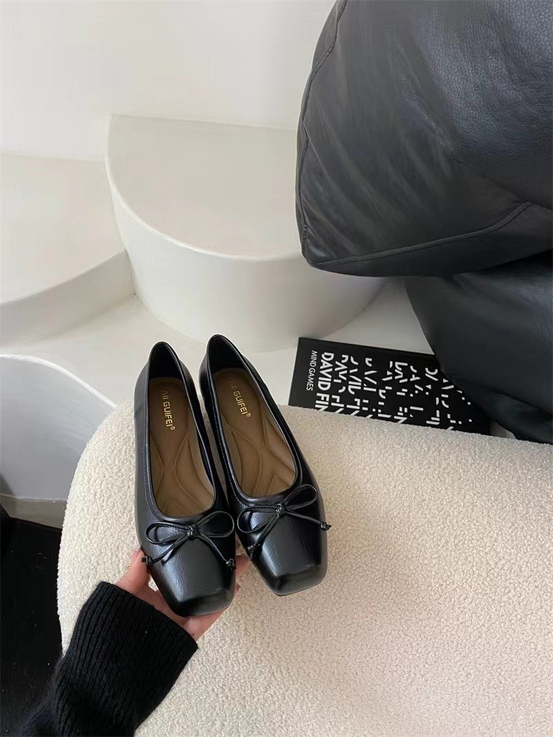 French Style Elegant Square Toe Socialite Bowknot Shallow Mouth High Heels 2025 Spring New Comfortable Flat Versatile Single Shoes ddmythur