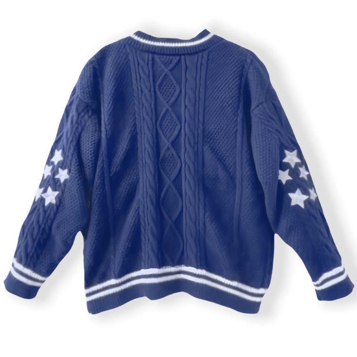 Women Midnights Dark Blue Stars Cardigans Autumn Female V-neck Knitted Maple Leaf Embroidery Beige Cardigan Khaki Sweater X250724