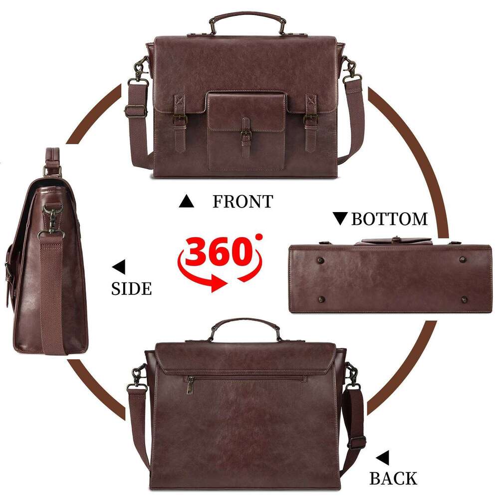 Messenger Waterproof Leather Laptop Briefcase Large Satchel Shoulder Bag for Office Travel College