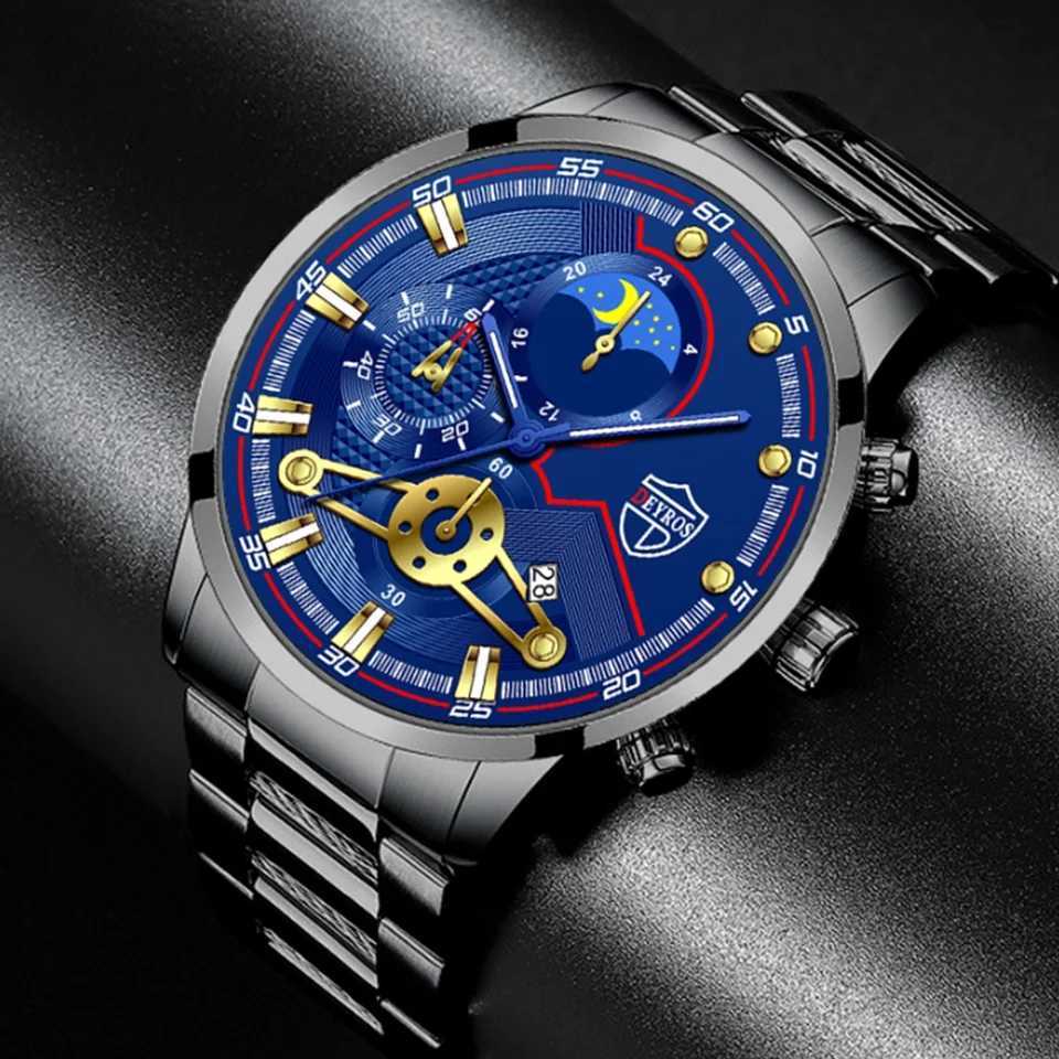 Mens Luxury 3-Piece Business Watches Mens Full Calendar Leisure Sports Watch Men Stainless Steel Quartz Watch W250724
