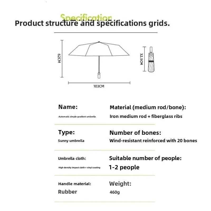 Gradient Color Small Fresh Style Automatic Umbrella Dual-use for Sunny and Rainy Days Thickened and Windproof Sun Umbrella R250724