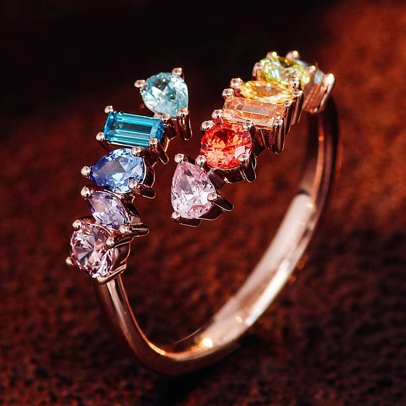 Korea Colourful Custom 14k Gold Wedding Rings for Women Wedding Ring Set 14k Gold With Lab Gemstone Fashion Ring Set for Girls