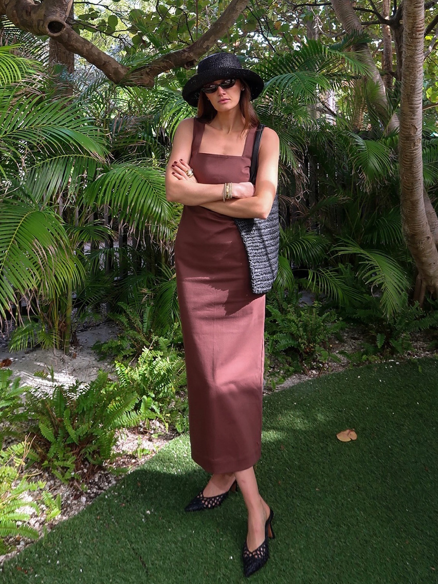 X723Dress European and American 2025 summer new slim cotton and linen long dress