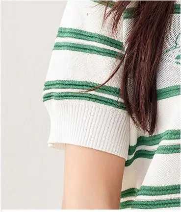 Women Summer Short Sleeve Striped Cardigan Sweater Classic Striped O-Neck Knitted Cardigan Fashion Loose Single Breasted Top X250724