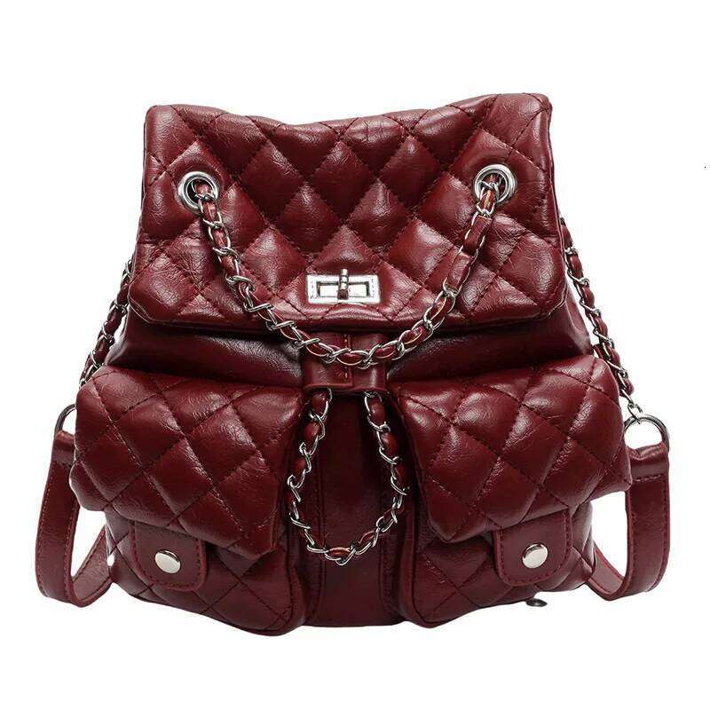 Fall 2025 New Arrival Trendy Women's Dia-Quilted Chain Double-Shoulder Backpack, Large Capacity With Multiple Pockets MDNG
