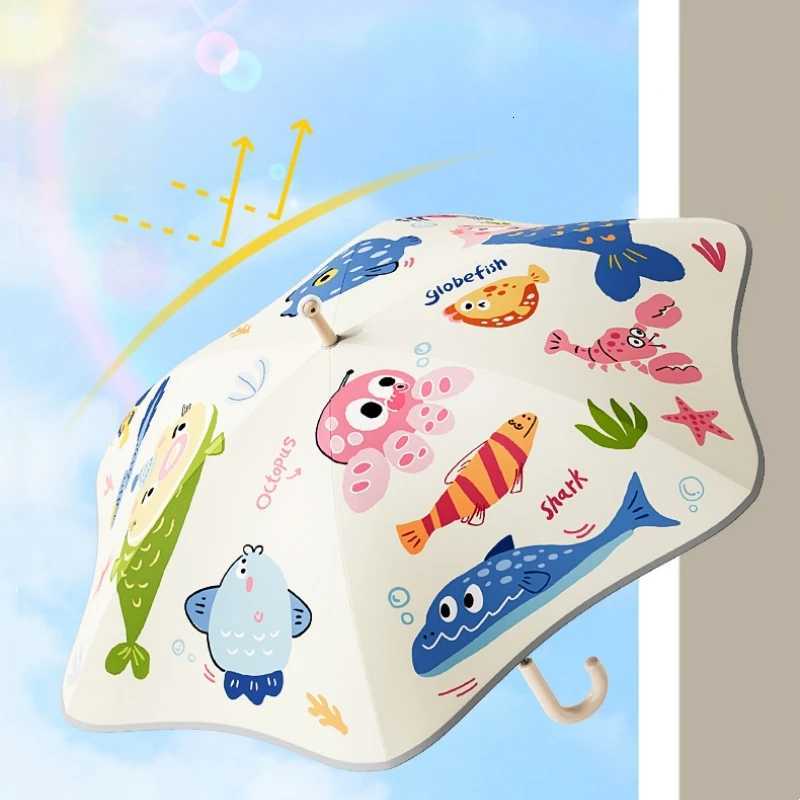 Cute Safety Kids Umbrella With Reflective Strip UPF50+ Round Corner Umbrellas With Wheel Anti-Poke UV Sun Rain Children Parasol R250724