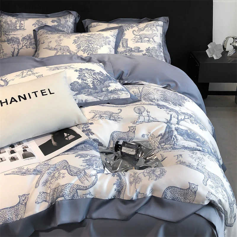 Soft Silky Skin Friendl Natural Eucalyptus Fiber Lyocell Bedding Set Forest Plants Leopard Duvet Cover Set Bed Sheet Pillowcases X250724