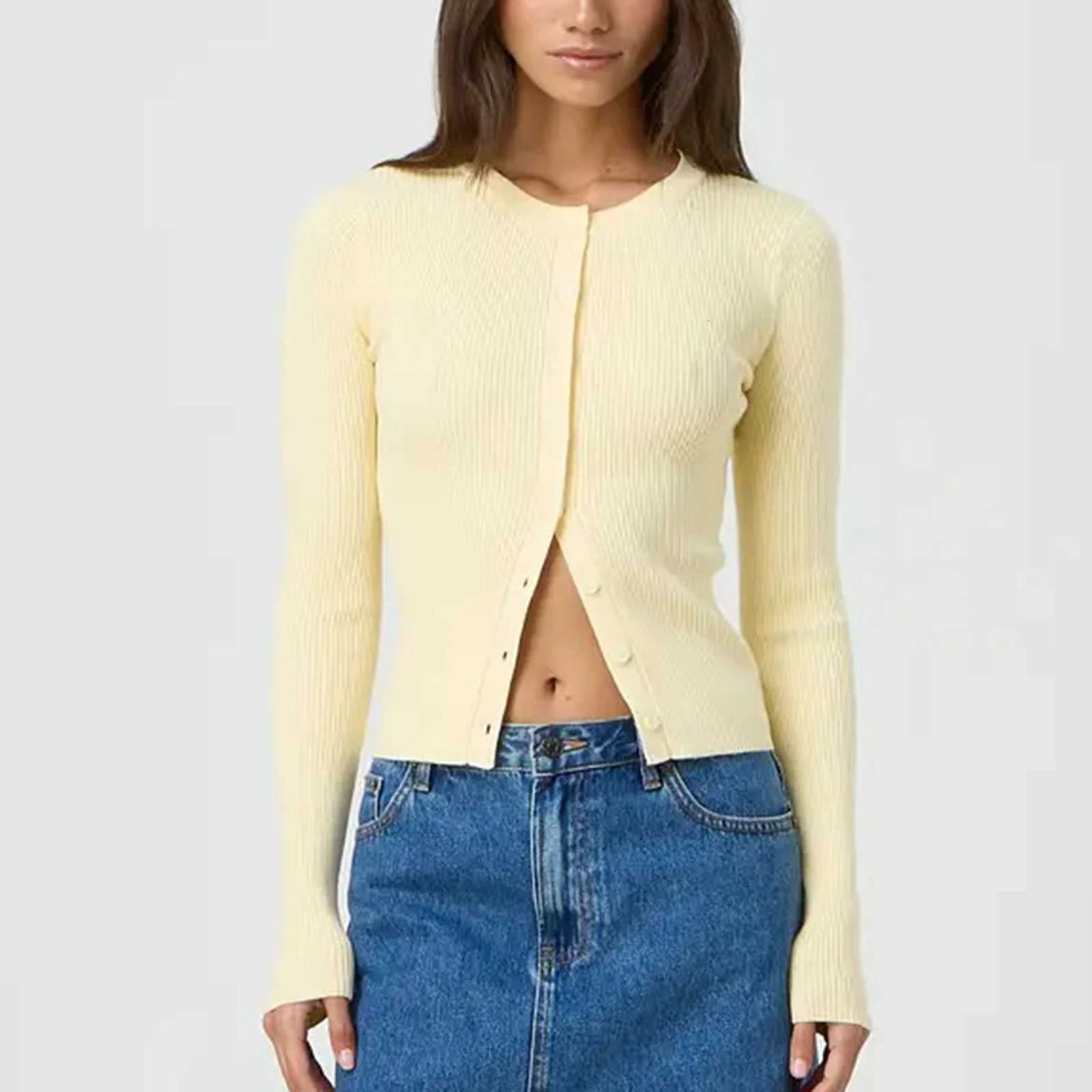 2020 Womens Y2K Button Down Crop Pullover Cardigan Plain Round Neck Long Sleeve Knitted Autumn Tops Streetwear Knitted Crop Cardigan X250724