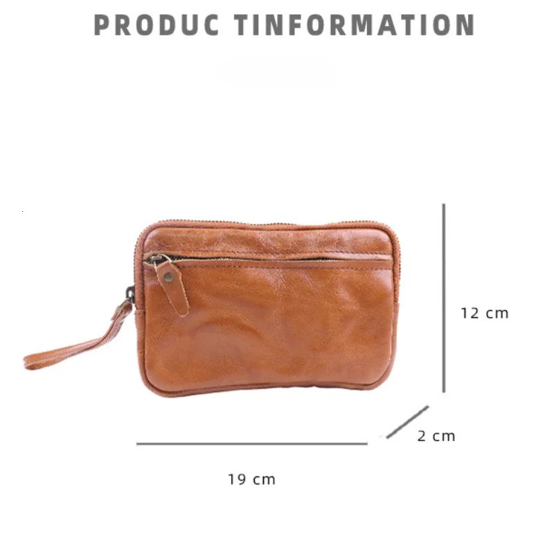Vegetable Tanned Leather Zipper Purse Cowhide Zero Wallet Large Capacity Card Bag Cow Leather Key Storage bag Clutch Bags Wallet 250723