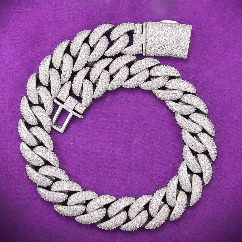GRA D Color Iced Out Moissanite 20MM Mens Cluster Miami Cuban Link Chain With 925 Sterling Silver Pass Diamond Tester