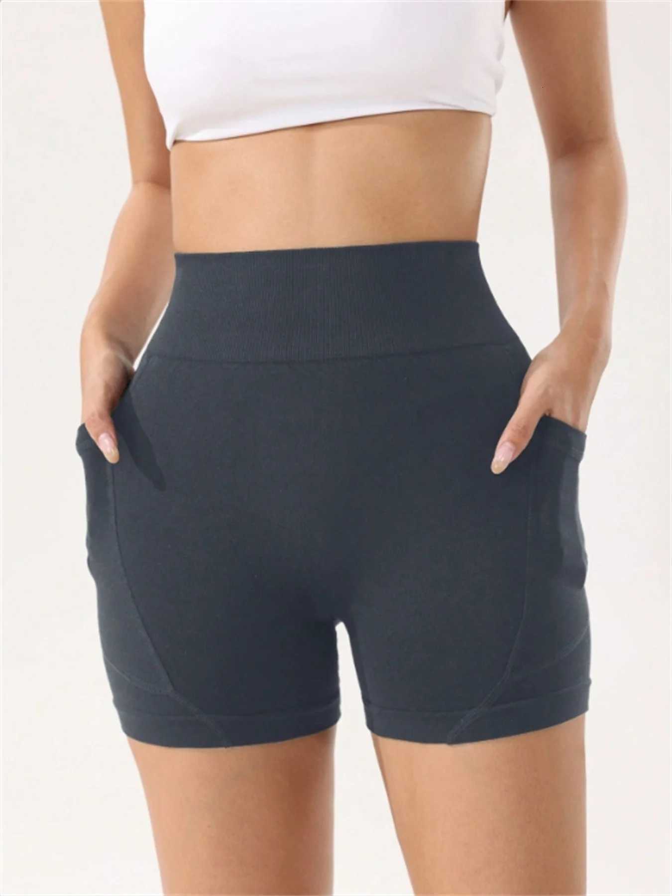 Ladies high waisted yoga running tight shorts breathable sports shorts with pocket design XJ250724