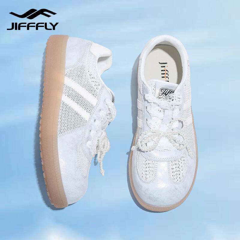 Jifffly Women's Training Shoes 2025 New Fashion Versatile Thick Sole Breathable Lace Mesh White Sneakers
