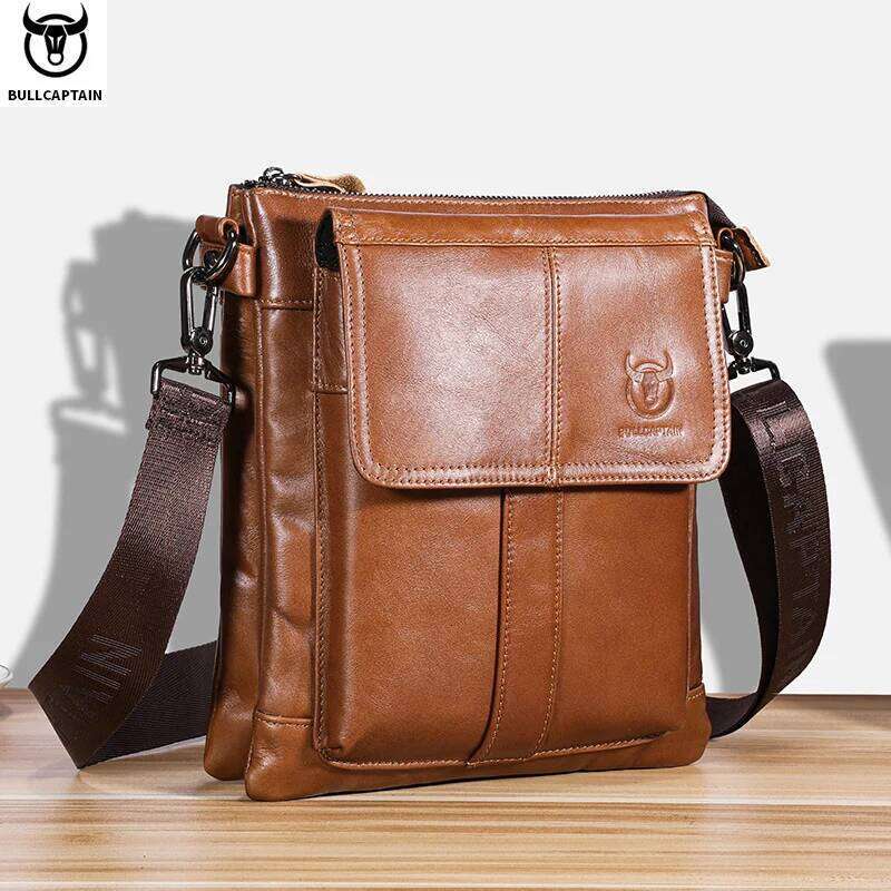 BULLCAPTAIN Men's Genuine Leather Crossbody Large Capacity Multifunctional Top Layer Cowhide Shoulder Fashion Man Bag