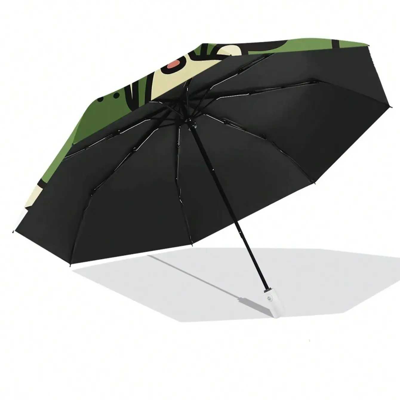 Black Rubber Fully Automatic Umbrella Student Windproof Sunshade Umbrella Sun and Rain Dual-Purpose Sunscreen Umbrella R250725