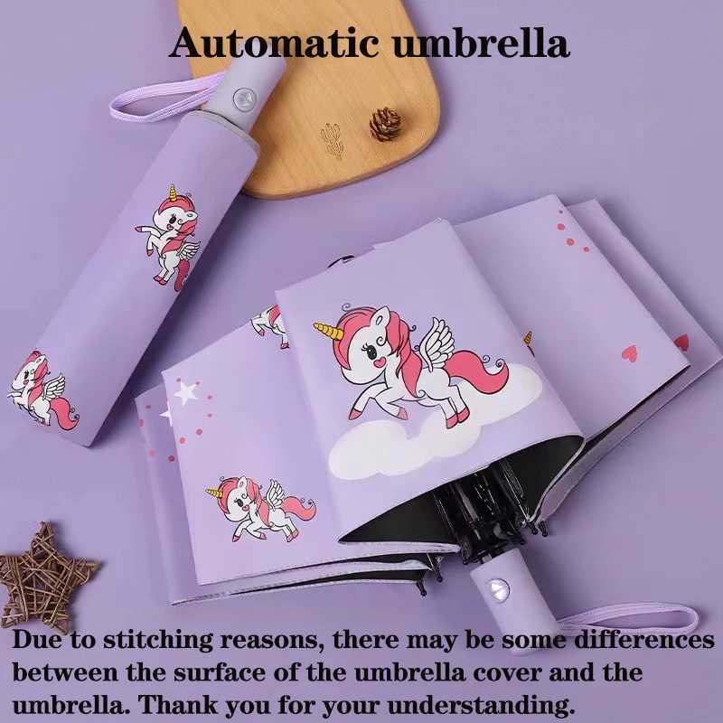 Automatic Umbrella Pink and Purple Unicorns Lovely Umbrella Shade Umbrellas UV Blocking Rain and Wind Automatic Umbrella R250724