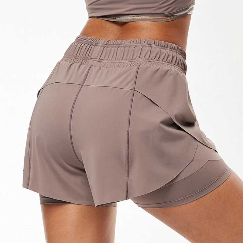 Fake Two Pieces Fitness Short Women Solid Color Nylon Breathable Quick-Drying Sport Running Shorts Female Yoga Gym Clothing XJ250724