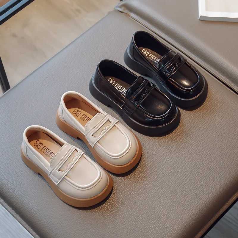 Girls Leather Shoes for Party Wedding Slip-on Simple Solid Black Kids UK Uniform School Shoes Children Loafers 2023 Four Season XJ250724
