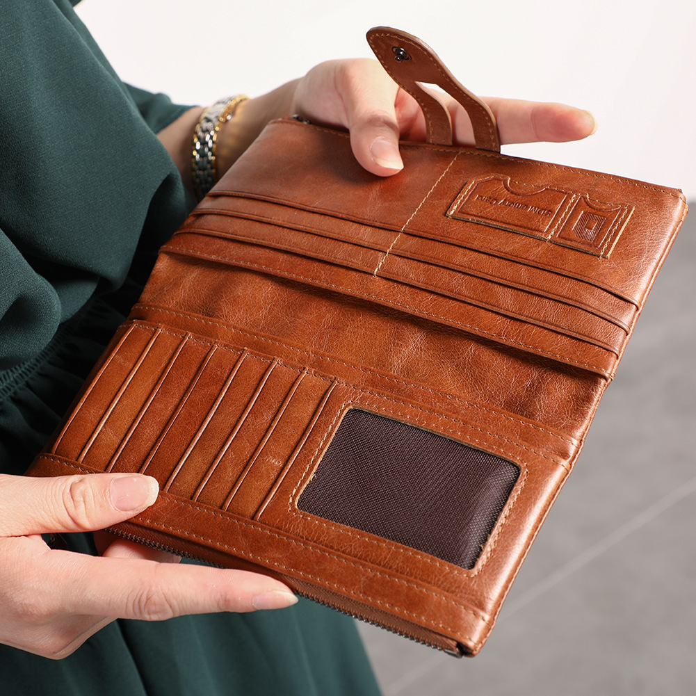 Free Shipping Designer Bag Women's Genuine Leather Wallet Large Capacity Multi Card Slot Hidden Buckle Coin Wallet Retro Simple Long Wallet Women