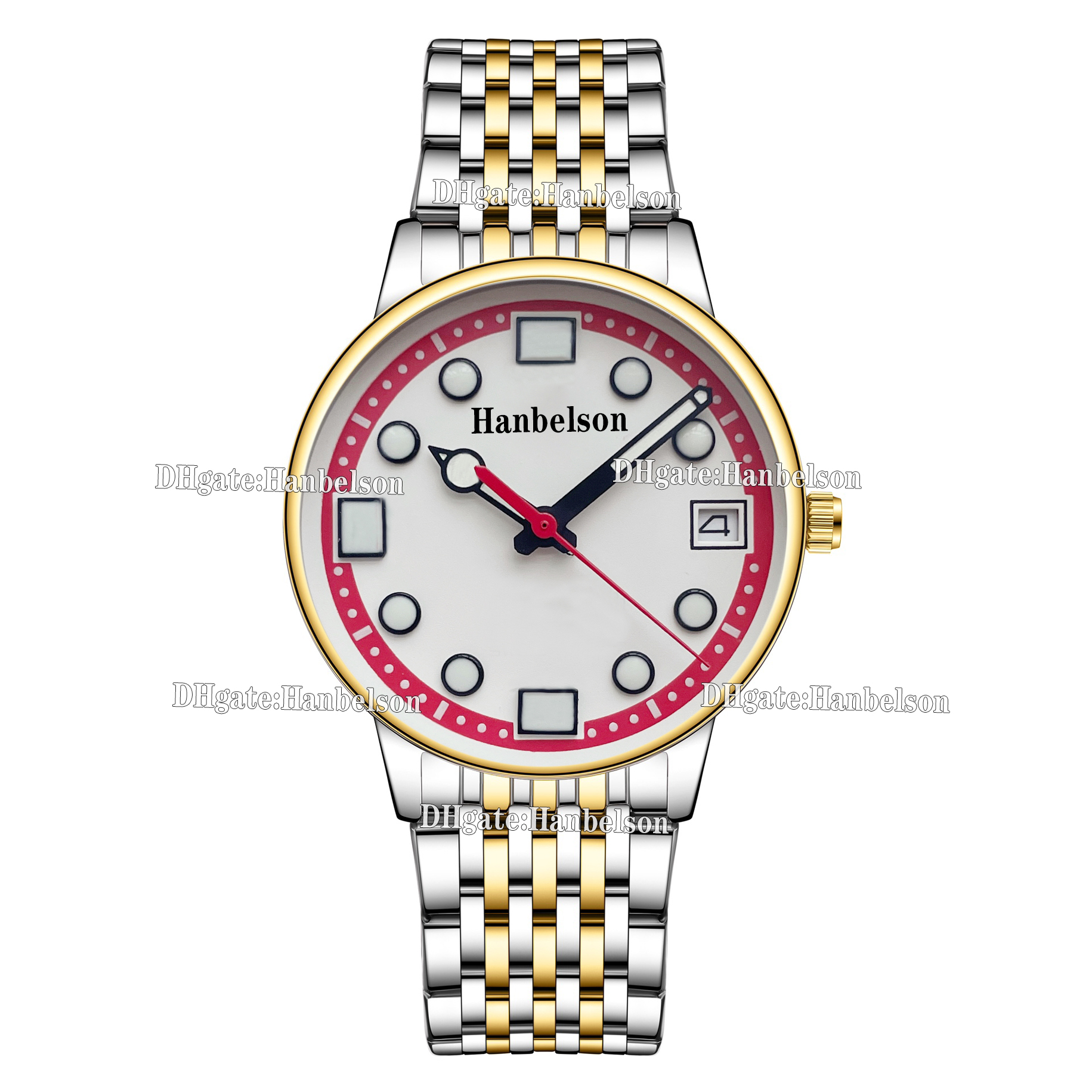 Neutral Watches 38mm Automatic movement Night light dial Watch for Men White Red Two tone face Rotatable bezel Titanium case Ladies Wristwatch 4 color