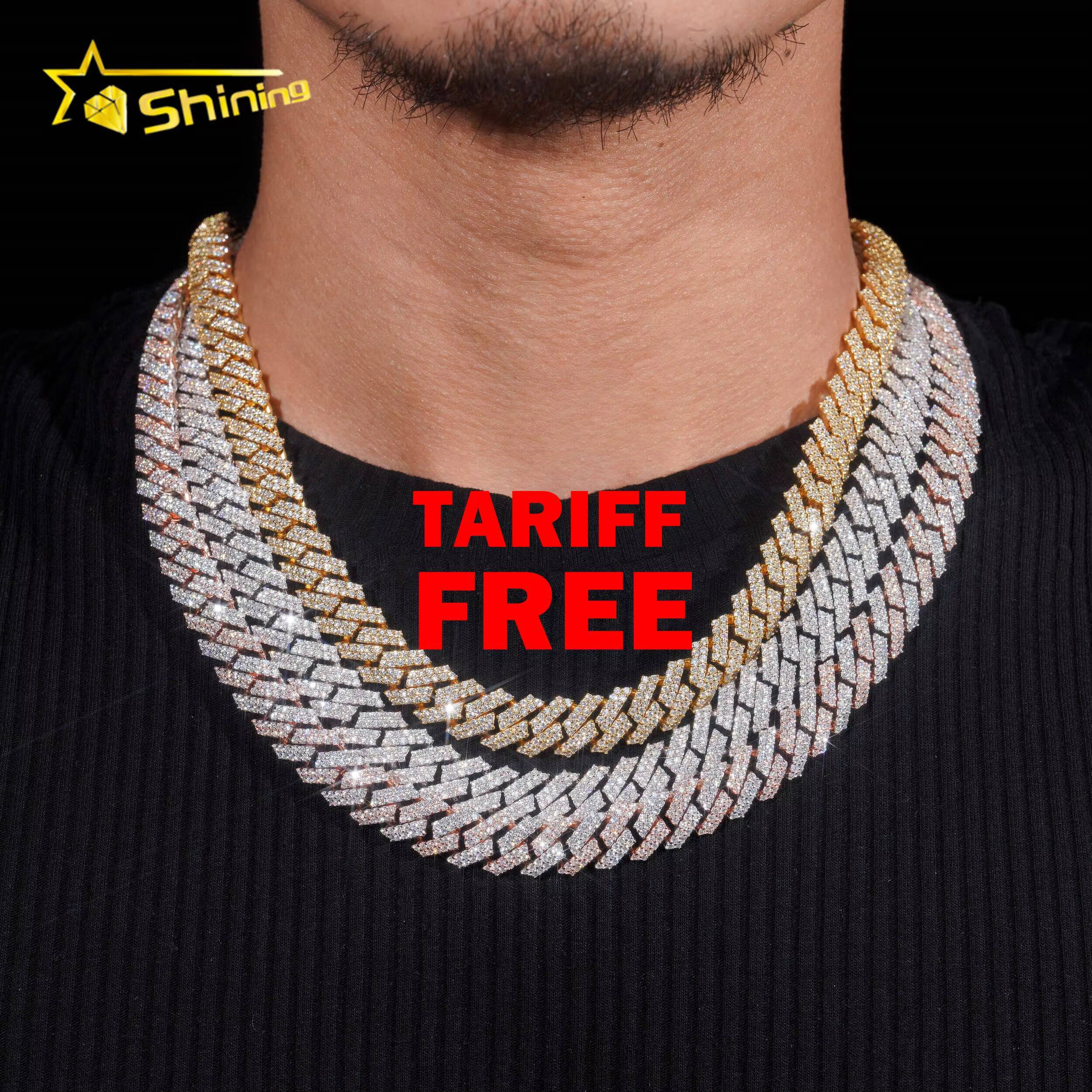 Promotion Factory Price Hip Hop Jewelry 12mm Solid 925 Sterling Silver Gold Plated GRA VVS Iced Out Moissanite Cuban Link Chain