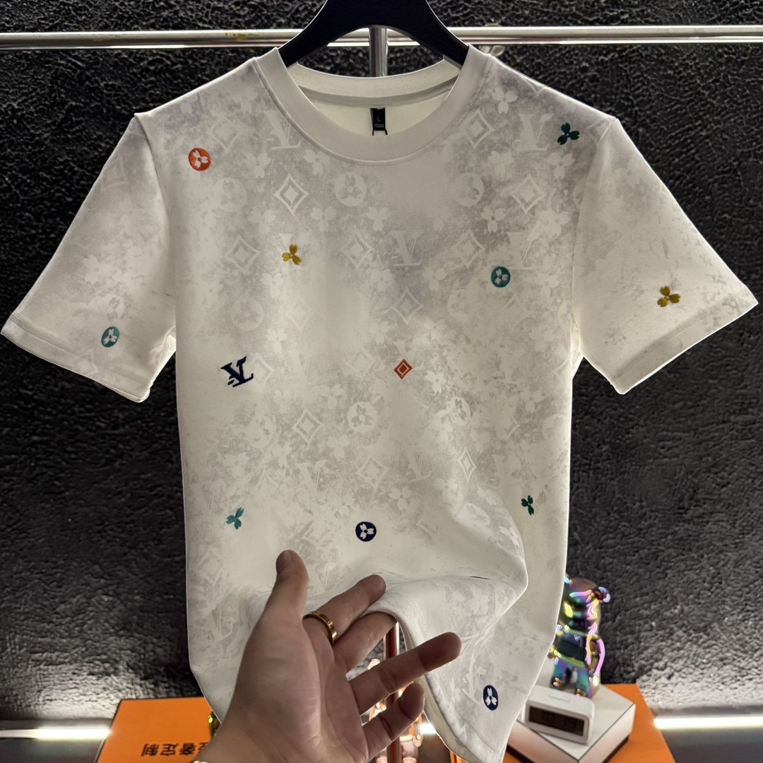 Light luxury fashion casual versatile short sleeved T-shirt new classic printed round neck top hot sale