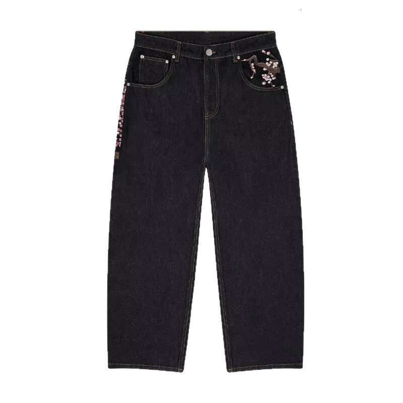 Y2k American Style Plum Blossom Embroidery Wide-Leg Pants Hip-Hop Street Loose Unisex Jeans B5