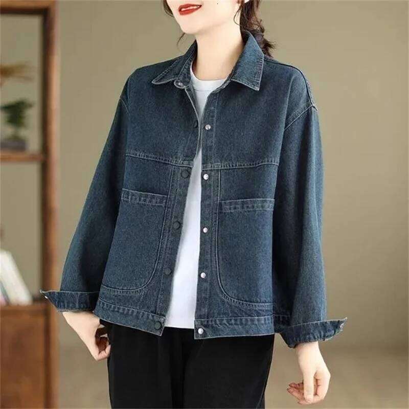 2025 New Autumn Women Retro Long Sleeve Jeans Jacket Female Loose Casual Denim Coat Outwear Overwear
