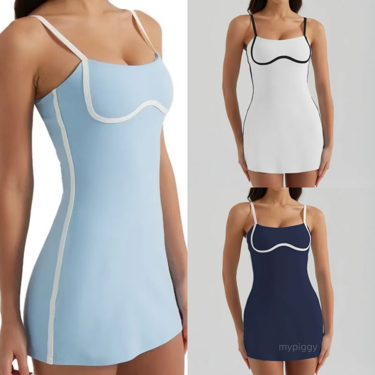 Yoga drop off dress tennis vest dress with chest cushion high elasticity slim fit sweat wicking breathable sports skirt suitable for outdoor leisure and fitness