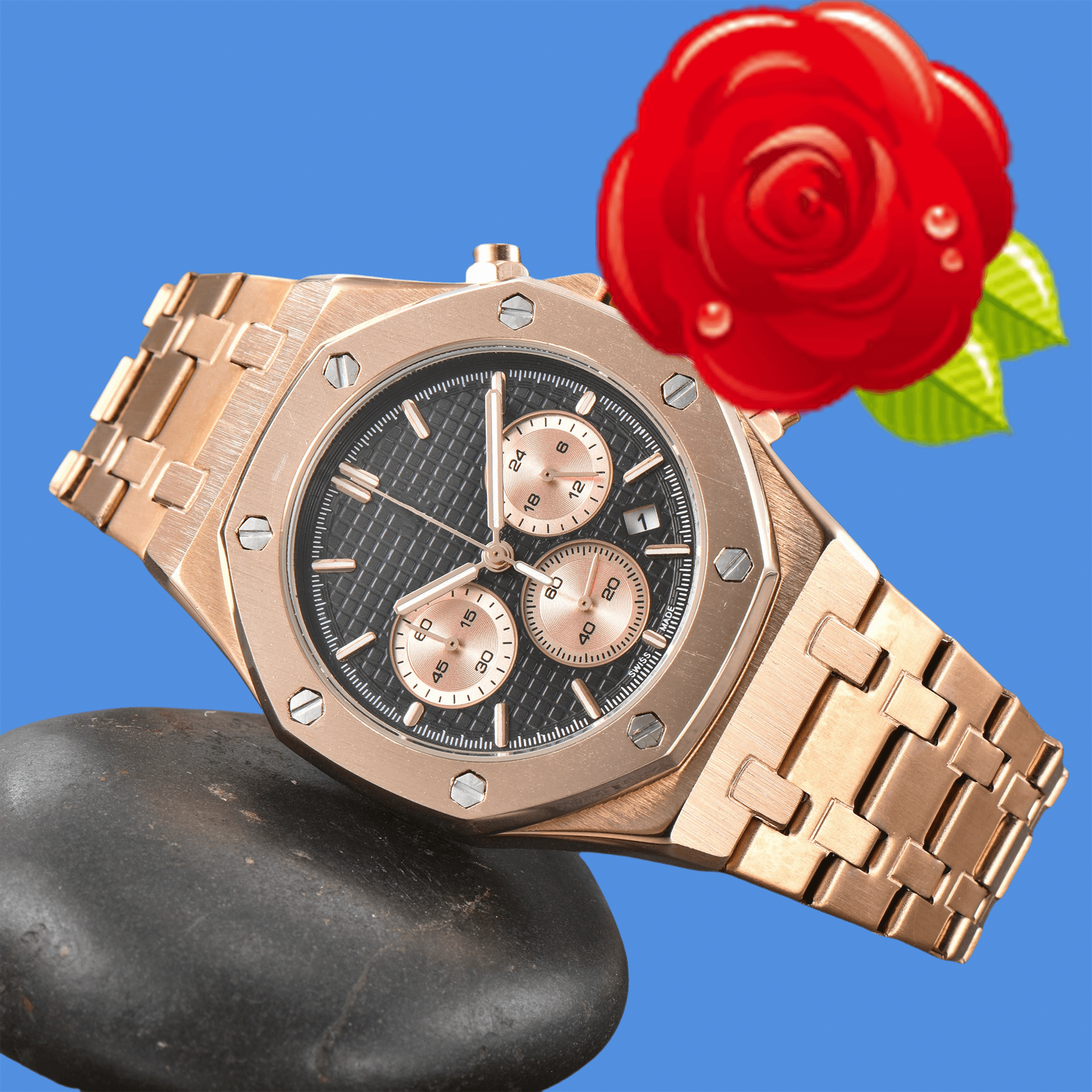 New APity ROYALity OAKity Fashion watch Mens Automatic Quartz Movement High Quality Wristwatches Hour Hand Display Metal Strap Simple Luxury Popular Watches #527